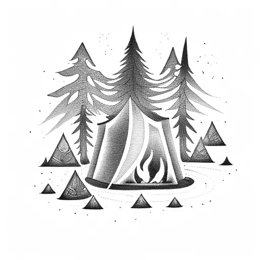 camping fire tattoo design idea
