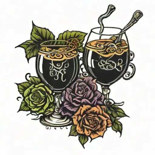 set tattoo for 2 friends toasting drinks tattoo design idea