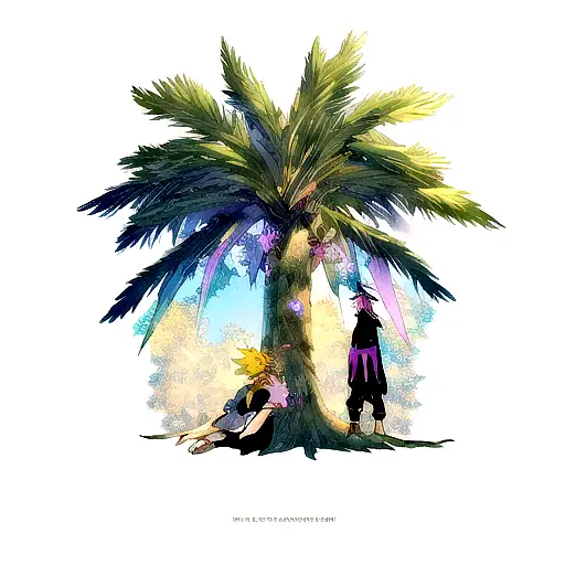 kingdom hearts shining above a tree and laying on one side of the tree is xxxtentcion wearing Ken kaneki's mask  tattoo design idea