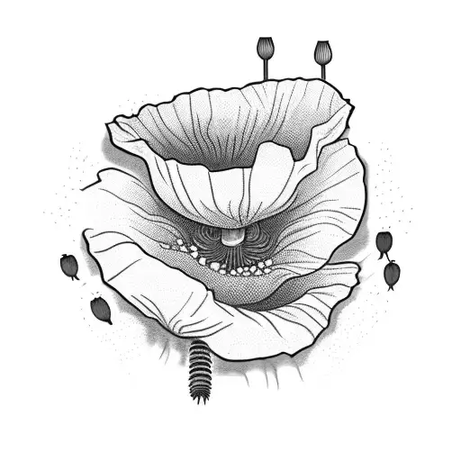 a poppy flower growing to the side with words that say "growing sideways" on the root of the flower tattoo design idea