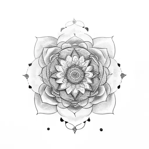mandala with rose and text "Still I rise" tattoo design idea