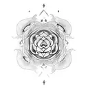 mandala with rose and text "Still I rise" tattoo design idea