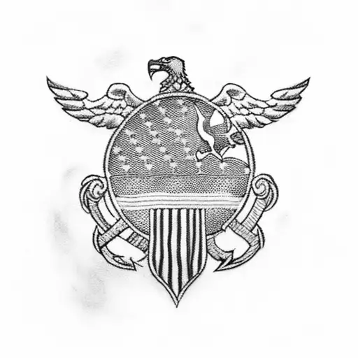 marine corps with American flag tattered tattoo design idea