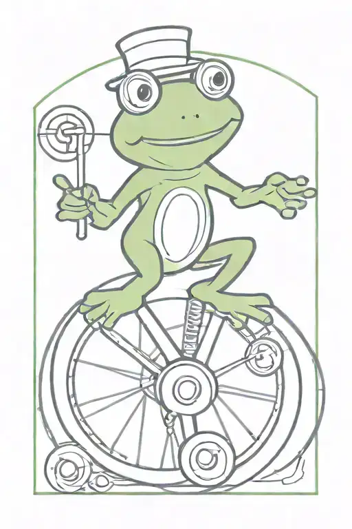 cartoon frog tied to a spinning circus wheel tattoo design idea