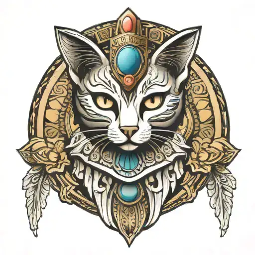 egyptian cat hamsa hand tattoo design idea