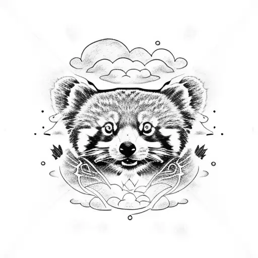 red panda with tail made of clouds tattoo design idea