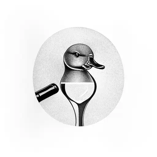 Duck looking through a wine glass filled with water tattoo design idea