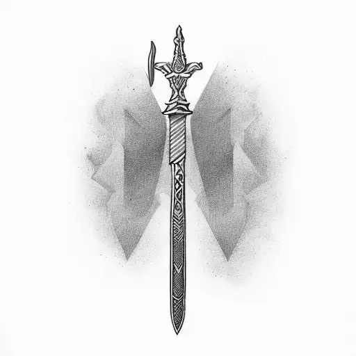 A judge's gavel transforming into a sword, symbolizing justice and power tattoo design idea