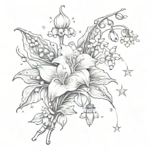 Lily of the valley with stars and jewels einem Wander Stock tattoo design idea