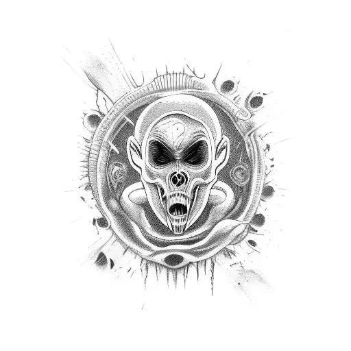 horror, gore, blood, alien, space. tattoo design idea