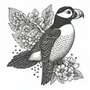 foxglove puffin mountain stamp tattoo design idea