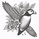 foxglove puffin mountain stamp tattoo design idea