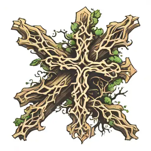 cross made outta tree roots  tattoo design idea