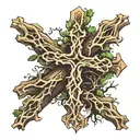 cross made outta tree roots  tattoo design idea