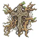 cross made outta tree roots  tattoo design idea