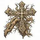 cross made outta tree roots  tattoo design idea