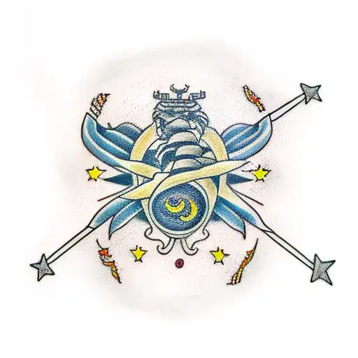 Traditional "Scorpio Constellation, Greek Pillars" Tattoo Idea