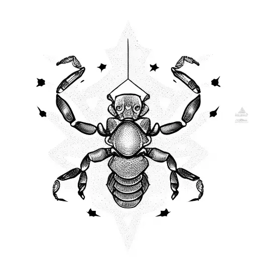 scorpion, stars, magenta tattoo design idea