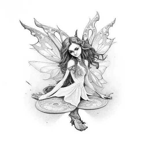 fairy, mushrooms, galtonia tattoo design idea