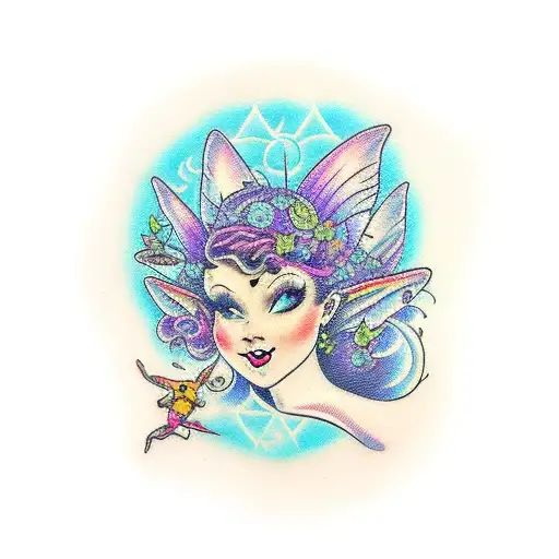 fairy, mushrooms, galtonia tattoo design idea