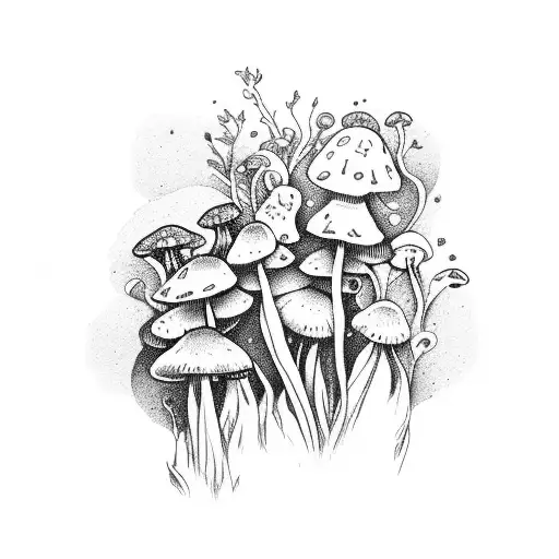 fairy, mushrooms, gladiolus flowers tattoo design idea