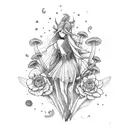 fairy, mushrooms, gladiolus tattoo design idea