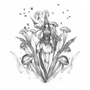 fairy, mushrooms, gladiolus tattoo design idea