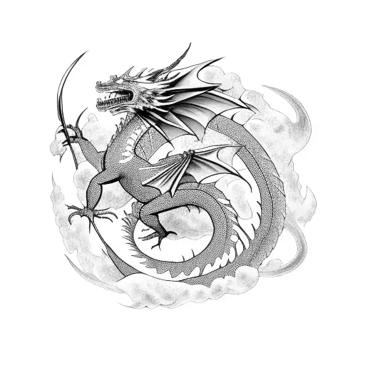 dragon and wolf tattoo design idea