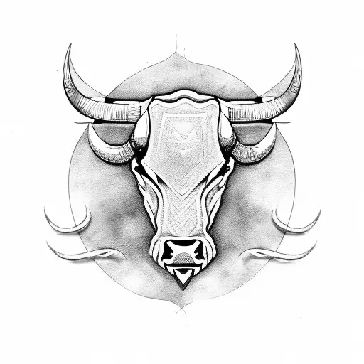 A badass bull with heavy metal inspired details tattoo design idea
