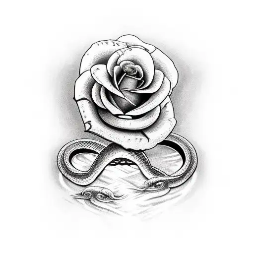 snake with fangs and rose tattoo design idea