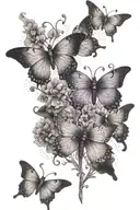 An intricate dotwork piece featuring lavender butterflies in a cross formation tattoo design idea