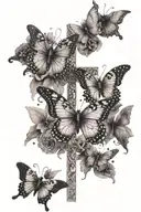 An intricate dotwork piece featuring lavender butterflies in a cross formation tattoo design idea