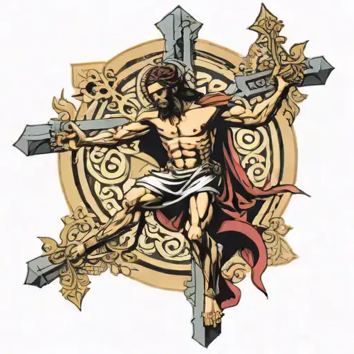 crucifix cross Greek warrior fighting  tattoo design idea