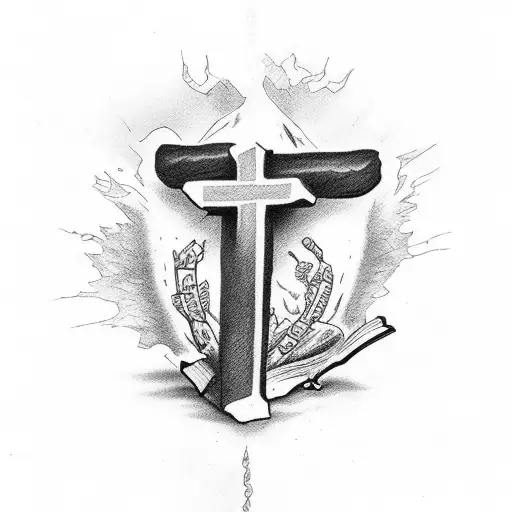 cross with bible verse inside tattoo design idea