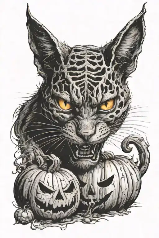 pumpkin, demonic cat, freddy Kruger  tattoo design idea