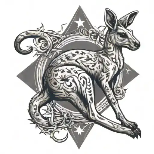 kangaroo with southern cross surrounded tattoo design idea