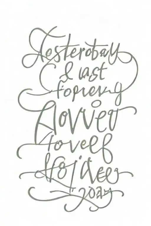 words in a type writter font saying "yesterday last forever. today comes never. until you: tattoo design idea