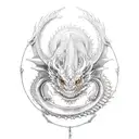 Ouroboros dragon type in the middle coffin slightly open broken chains on ouroboros  tattoo design idea