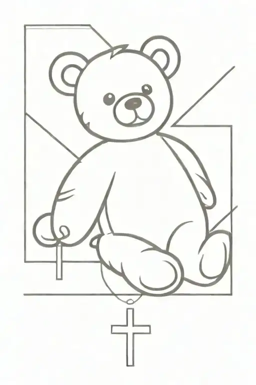 teddy bear and cross tattoo design idea