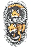 decaying nine tailed fox full body leaping across tattoo design idea