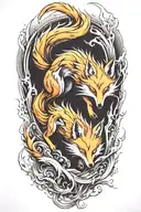 decaying nine tailed fox full body leaping across tattoo design idea