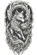 decaying nine tailed fox full body leaping across tattoo design idea