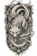 decaying nine tailed fox full body leaping across tattoo design idea