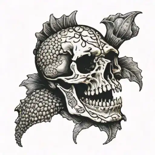 an alligator jaw skull wrapped in sea corals and surrounded by shells  tattoo design idea