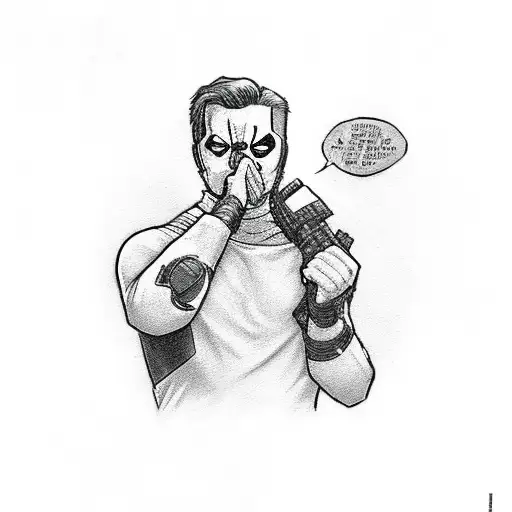 deadpool dressed as a grandma in a circle with "i love you 3000" around it  tattoo design idea