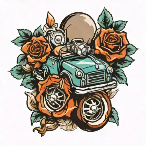 würfel, dollar, pinup, motor, rockabilly   tattoo design idea