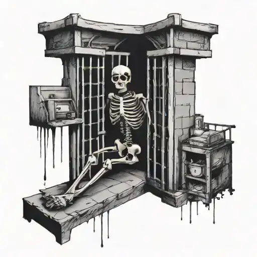back prison cell with skeleton tattoo design idea