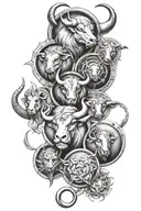Taurus, Libra, Aquarius, Pisces, and Leo zodiac sign tattoo design idea
