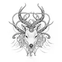 A dotwork tattoo showcasing the symbiotic relationship between Galician forest wildlife and Celtic mythology, with Cernunnos as the centerpiece tattoo design idea