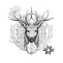 A dotwork tattoo showcasing the symbiotic relationship between Galician forest wildlife and Celtic mythology, with Cernunnos as the centerpiece tattoo design idea